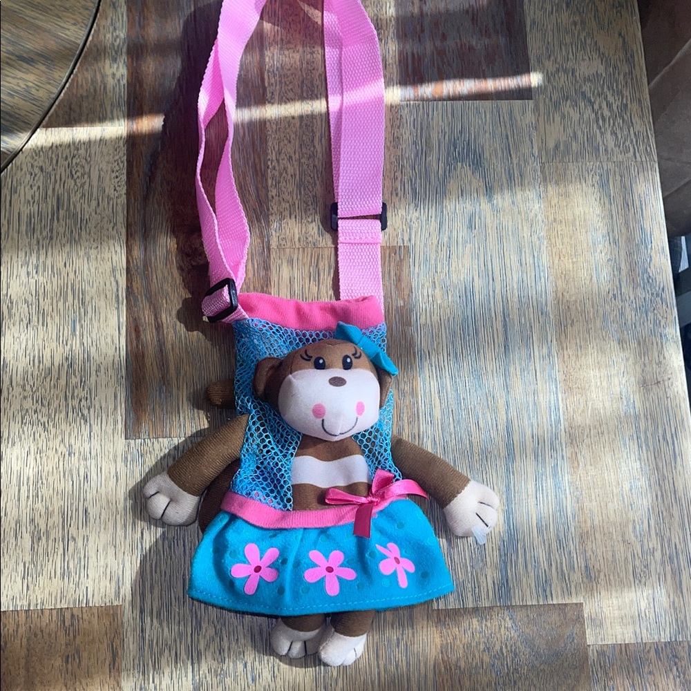 Cute Monkey Plush Bag with Pink Strap